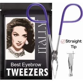 ITALLY Professional Salon TWEEZERS Scissor Handle, Straight Tip, The BEST PRECISION EYEBROW TWEEZERS, Pinzas Para Cejas, Plucker for any Facial Hair, Blackhead; Men/Women MADE IN MEXICO (Violet-Night)