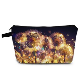 YULUENZE Dandelion Present Plant Dandelions Makeup Bag Cute Small Organizer Bag with Zipper Floral Shining Dandelion Print Cosmetic Bag Birthday Presents for Dandelion Lovers Women Friends