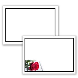 50 x Set of Mourning Single Cards DIN A6 + Mourning Envelopes DIN C6 - Motif Black Mourning Frame with Stem Rose - 10.5 x 14.8 cm - Printable - Condolence Set for Thank You Mourning