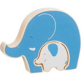 goki 57330 Wooden Elephant Puzzle - Educational Toy, Promotes Creativity, Skill, Concentration and Imagination, Set of 2, from 1 Year, Blue and White