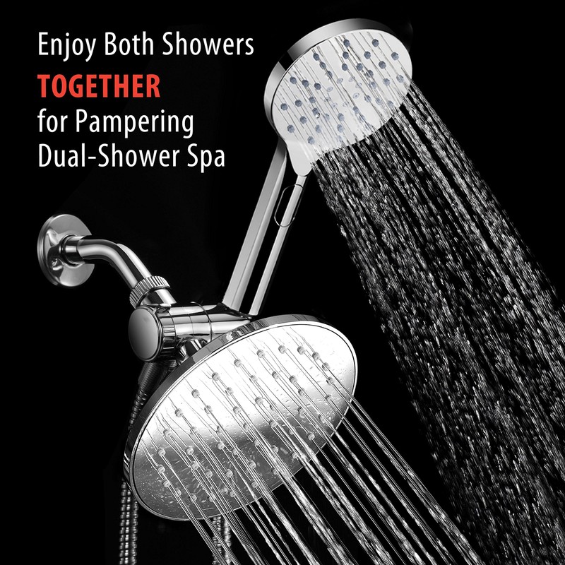 AquaSpa 6-inch Rain Shower Head/Handheld Combo. Convenient Push-Button Flow Control
