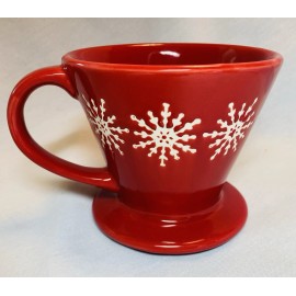 PLACE & TIME Red w/White Snowflakes Ceramic Pour Over Coffee Dripper Brewer 13oz