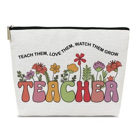 Ythuil Teacher Gifts Makeup Bag, Teach Love Them Watch Them Grow, Teacher's Day, Appreciation Week, Thank You, Christmas Gifts for Women Female Colleague Friend, Floral Cosmetic Bag for Purse