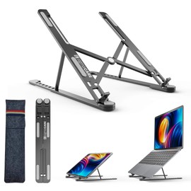 SigmaCARE Gray Laptop Stand 8-Level Height Foldable Adjustable Premium Aluminium Home Office Ergonomic Compatible with MacBook Pro, Air, Notebook, HP, Lenovo, Dell