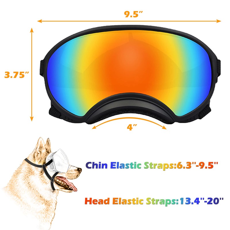 Large Dog Sunglasses with Adjustable Strap UV Protection, Winproof, Suitable