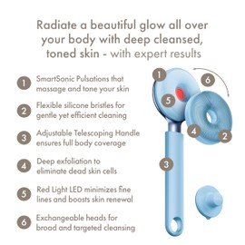 GESKE LED Sonic Full-Body Brush | 9 in 1 | Body Cleansing Brush & Intensive Exfoliator with LED | with SmartSonic Pulsations | Expert Deep Cleansing & Massage | Rough Skin Remover | Adjustable Handle
