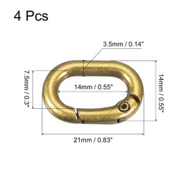 uxcell Spring Oval Ring, 4Pcs 0.83 Inch Round Spring Snap Clip Trigger Spring Keyring Buckle for Bags Purses Keychain, Brass
