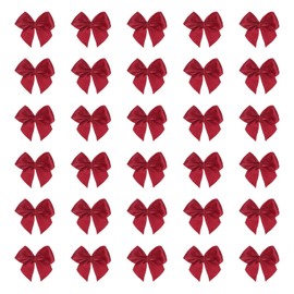MECCANIXITY 30 Pcs Mini Ribbon Bow 1" Mini Fabric Satin Ribbon Flower Bows for Craft DIY Sewing Wedding Birthday Party, Wine Red