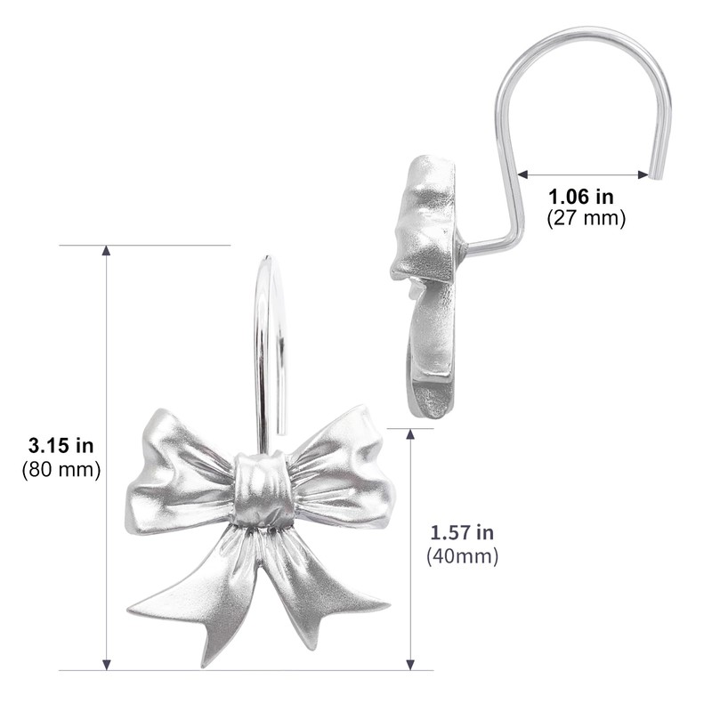 CHICTIE Bow Knot Decorative Shower Curtain Hooks, Silver Shower Rings