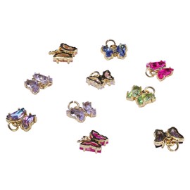 LiQunSweet 5 Pcs Glass Crystal Butterfly Golden Plated Charms Brass Micro Pave Clear Cubic Zirconia Pendant for Necklace Bracelet Earrings Jewelry Making DIY Craft - 12.5mm