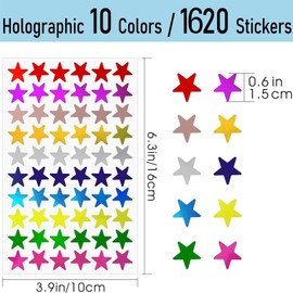 MKUCCD 1620 Pack Foil Metallic Star Stickers, Holographic 10 Colors Small Star Stickers for Kids Reward, School, Home, Bar, DIY and Office Decoration, 0.6" Diameter