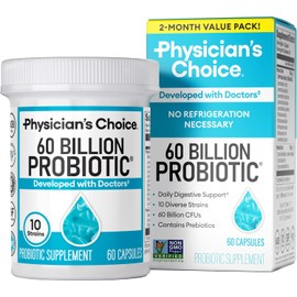 Physician's CHOICE Probiotics 60 Billion CFU - 10 Strains + Organic Prebiotics - Immune, Digestive & Gut Health - Supports Occasional Constipation, Diarrhea, Gas & Bloating - for Women & Men - 60ct
