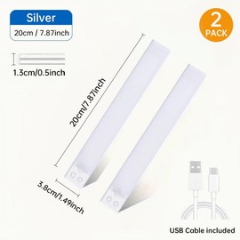2 Pack Under Cabinet Lights with a Motion Sensor Operated Rechargeable,Stepless Dimmable Closet Lighting for Drawer,Wardrobe,Kitchen:_20cm