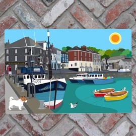 Global Designs Padstow Ceramic Tile Picture Plaque Sign Nautical Harbour Wall Art By Kate Pearson 20x30cm