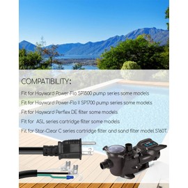 Pool Pump Power Cord Fit for Hayward SPX1250WA 6.5 Feet 14 AWG 3 Prong Power Cord Compatible with Hayward Pump Series Models