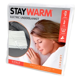 STAYWARM® Single Size Luxury Quality Electric Underblanket with Detachable Controller / 2 Heat Settings / Detachable Cord / Machine Washable / Safe All Night Use - 40w - 120 x 60cm - F900 - White