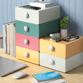 Organizador de Escritorio con Cajones, Caja de Almacenamiento Apilable de Escritorio, Organizador de Almacenamiento de Cajones de Plástico de 18,5 X  