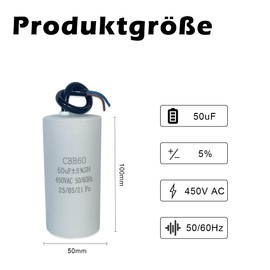 CBB60 450V 50uf 50/60HZ ANGEEK Starting Capacitor, Motor Operation Capacitor, Motor Capacitor, Suppression Capacitor, Engine Start Capacitor, Microfarad Capacitor with Wire, Capacitor