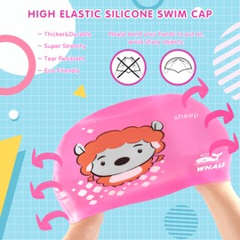 Kids Swim Cap Cute Animal Print Swimming Cap Suitable for Boys and Girls Aged 3-16 Years Old(Goats Print Pattern)