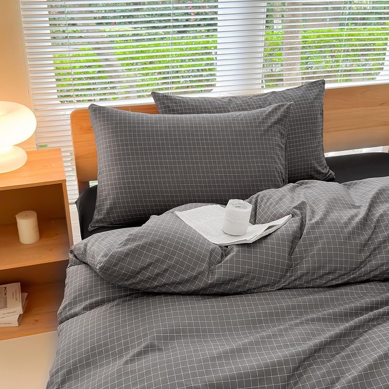 NSNLGSGC Single Duvet Cover Set, Plaid Duvet Cover Single Bed