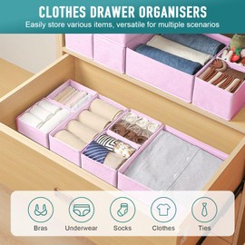 Valexbia 8 Pack Drawer Organizers Underwear Drawer Dividers Foldable Storage Boxes Fabric Closet Organizers Storage Cubes for Clothes Bras Socks Ties Cosmetics Stationeries Hair Accessories(Pink)