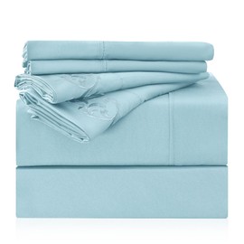 LONAVA Twin Size Sheet Set - 4 Piece Hotel Luxury Wrinkle-Free Microfiber Sheet, Oeko-TEX Certified, Breathable & Elastic, 16" Deep Pockets, Light Blue