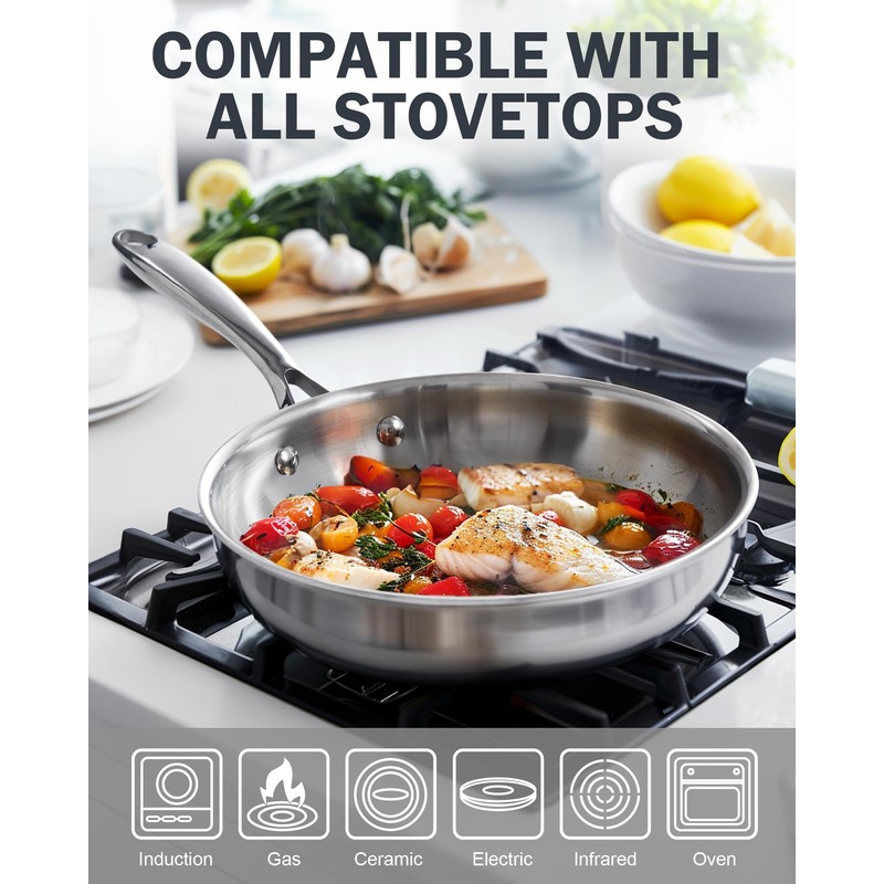 Cooks Standard Stainless Steel Frying Pan 12 Inch, Multi-Ply Full