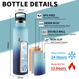 Grsta Thermos Flask, 1 Litre, Stainless Steel Drinking Bottle with Straw, BPA-Free, Leak-Proof, Insulated Flask, Double-Walled, Water Bottle for Fitness, Camping, Hiking, Travel