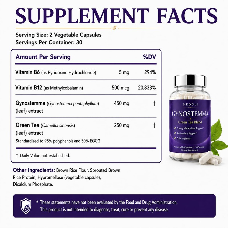 Gynostemma Supplement with Green Tea Extract, 60 Capsules