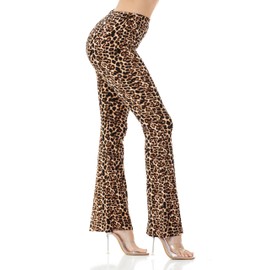 MINEFREE Women's Premium Flare Legging Yoga Pants Palazzo Pants Form Fitting Comfty High Waist Bell Bottom Pants Cheetah Leopard ANIMALBROWN L