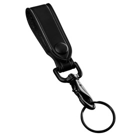 Perfect Fit Leather Key Ring Duty Belt Key Holder Belt Loop Key Strap Keychain Black Leather with Black Hardware, Leather Black, One Size, Modern