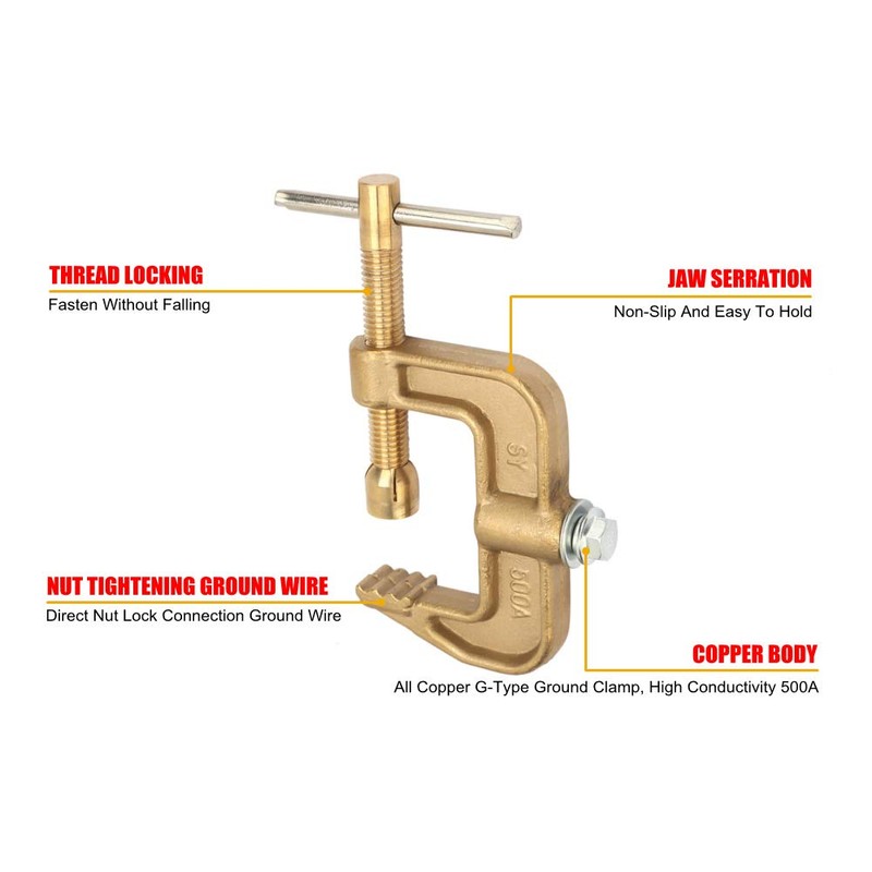 Welding Ground Clamp G Styles, 500A Solid Brass Earth Clamp