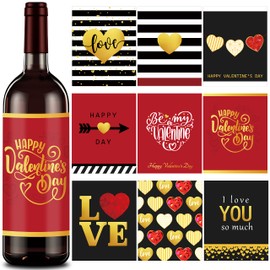 W1cwey Valentine’s Self-Adhesive Wine Label - 90pcs 9 Designs Valentine’s Day Wine Accessory Sets 4x5 Inch Self-Adhesive Bottle Label Stickers Gift Wraping Romantic Giftwrap Decor Lover's Birthday
