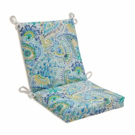 Pillow Perfect Paisley Indoor/Outdoor Solid Back 1 Piece Square Corner Chair Cushion with Ties, Deep Seat, Weather, and Fade Resistant, 36.5" x 18", Blue/Yellow Gilford,