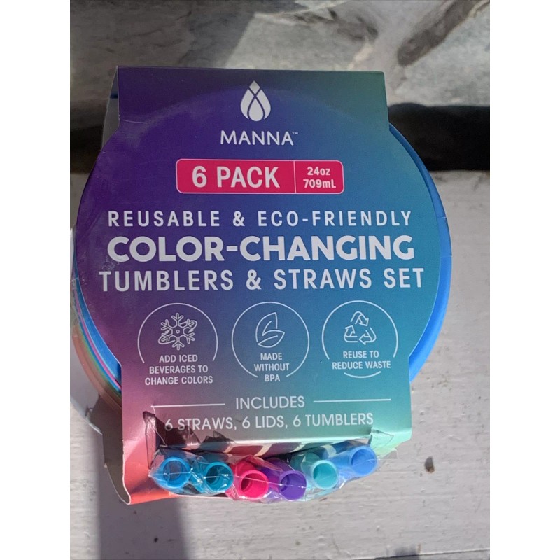 Manna 6 Pack Color-Changing 24oz Cup Set With Lids, Tumblers,
