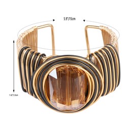 GAIACWOOD Chunky Cuff Bracelet with Amber Glass Stone Open Wide Gold Bangle Bracelet Trendy Gold Bracelets for Women