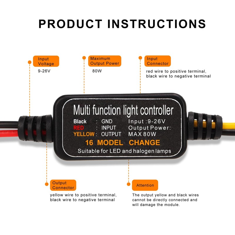 4pcs LED Flash Strobe Controller, 80W Universal DC9‑26V 16 Strobe