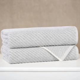 Superior Amelia Viscose Cotton Blend Medium Weight Towels, for Bathroom, Shower, Spa, Plush, Quick Dry, Ultra-Soft Towels, Bath Essentials, Ribbed Design, Bath Towels, Set of 2, Platinum