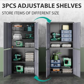 Metal Storage Cabinets With Doors And Shelves,71" Metal Garage Storage Cabinet with Lock,Metal Cabinet with Locking Doors,Steel Pantry Cabinet 4 Doors,Lockable Storage Cabinet for Garage,Home,Office