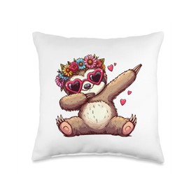 Sloth Heart Shape Sunglasses Dabbing Dance Lover Throw Pillow