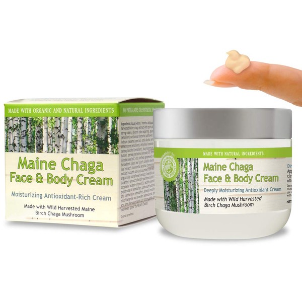 My Berry Organics Maine Chaga Face & Body Cream, 4 oz Value Size, Wild Harvested Chaga, Made With Natural Ingredients, Lightweight for the Face Yet Moisturizing for the Whole Body