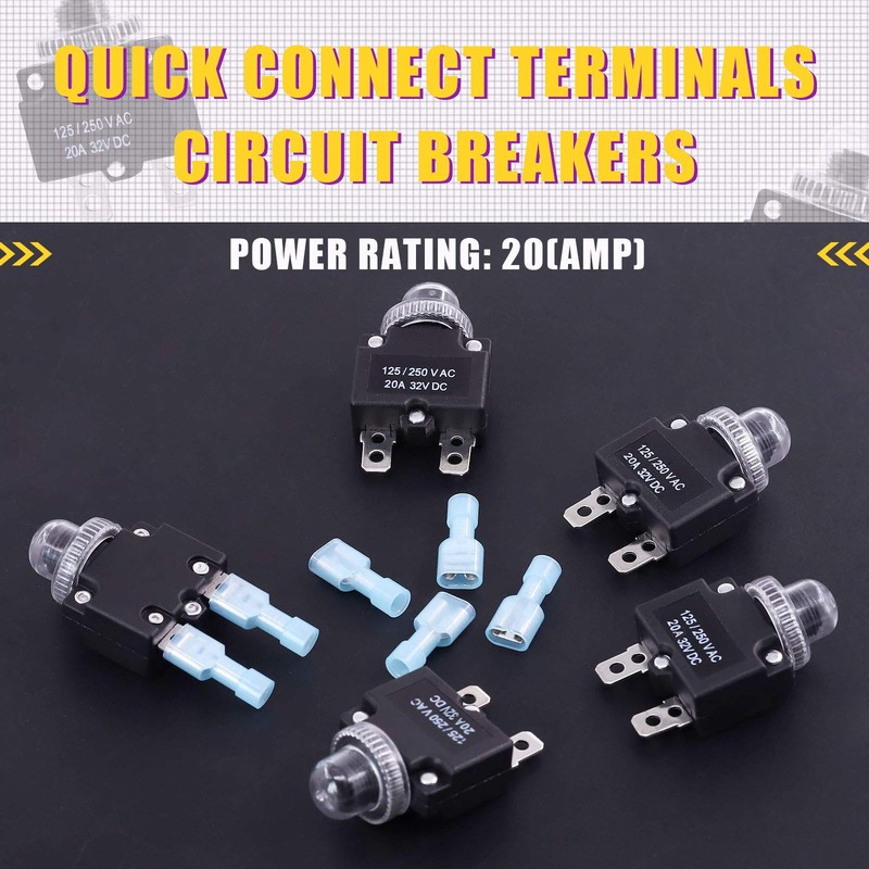 Swpeet 30Pcs 20Amp Thermal Circuit Breaker with Quick Connect Terminals