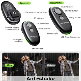Rechargeable Camera Remote Shutter Release for Canon - Hanpusen Wireless & Wired Remote Control for Canon Rebel T7, T6, T3i,EOS R5, R6 II, R7, R8, R10, RP, 200D(SL2),250D(SL3),6D Mark II, 7D Series