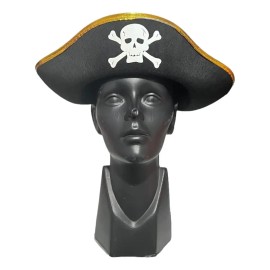Sombrero pirata negro con contorno oro para halloween