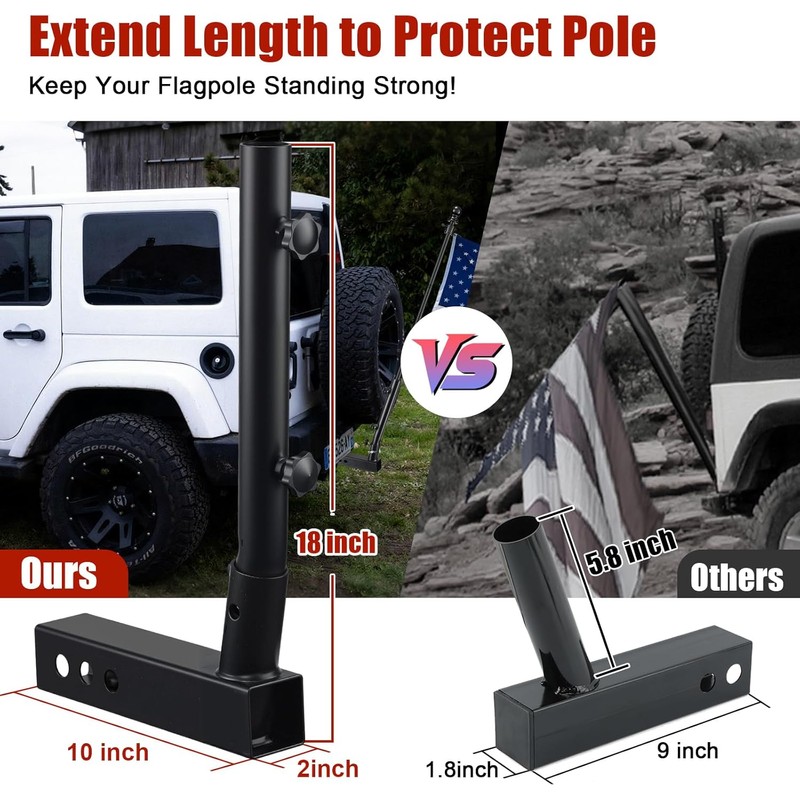 Truck Flag Pole with Hitch Holder – 6FT Heavy Duty