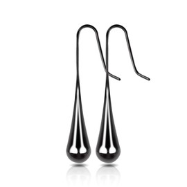 INRENG Stainless Steel Puffed Teardrop Dangle Earrings Simplify Thread Drop Earrings for Women Girls, Black