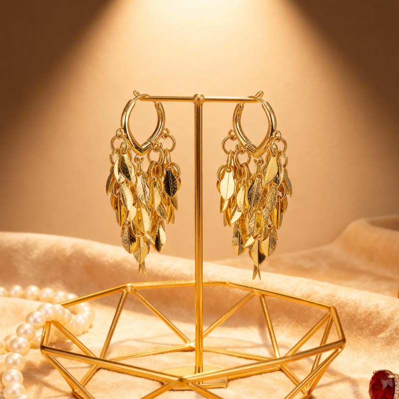 DCNREJGZ Cascading Leaf Dangle Earrings, Long Tassel Drop Design, Chandelier