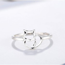 Silver Women Girl Fashion Ring Cat animal ring cat personality DIY women's ring (Silver, One size)