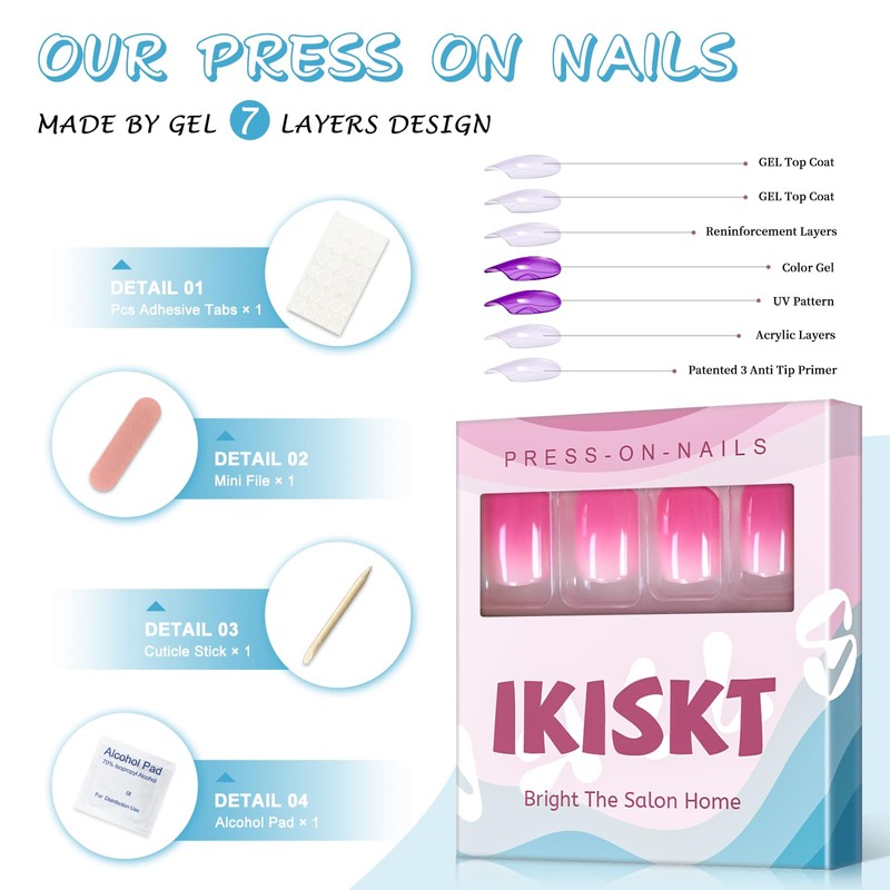 IKISKT Press On Nails - White French Tips | Rose