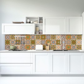 SIKERIC Peel and Stick Mexican Tile Stickers, 18 Pcs (6"x6") Talavera Moroccan Backsplash Wall Decals, Self-Adhesive Mandala Decals for Kitchen, Bathroom, Living Room, Stairway, Furniture, Home Decor